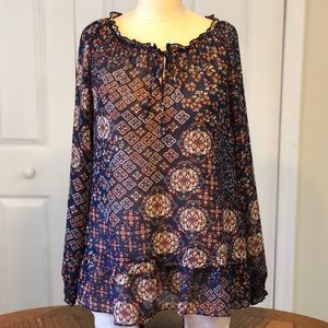 Long sleeve sheer tunic blouse